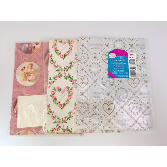 3 Vintage Forget Me Not Gift Wrap Paper Sheets Anniversary Floral Dolls Sealed - Picture 1 of 4